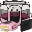 Pink Puppy Playpen for Middle Dog Cat, DogsTent Crates Cage Indoor/Outdoor, Portable Pop Up Dog Kennel with Carrying Bag for Rabbits, Removable Top (Pink, Small (29" x 29" x 17") with pad)