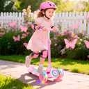 Nattork Kids Scooter for Girls with Light Up Wheels, Deck and Headlight, Wide Anti-Slip Deck and T-bar Handle with Rear Foot Brake, Adjustable Height 3 Wheel Scooter for Kids Ages 3+ and up to 220Lbs
