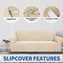ZNSAYOTX 1 Piece Jacquard Couch Covers for 2 Cushion Couch High Stretch Loveseat Slipcover for Pets Dogs Anti Slip Love Seat Sofa Slipcover Furniture Protector (Loveseat, Light Beige)