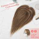 Flufymooz Real Human Hair Toppers for women, 10 Inch Clip in Bangs 100 Human Hair Toppers for Thinning Hair, Cover Hair Topper Hair Pieces with 150% Density Silk Base-Medium Brown with Blonde