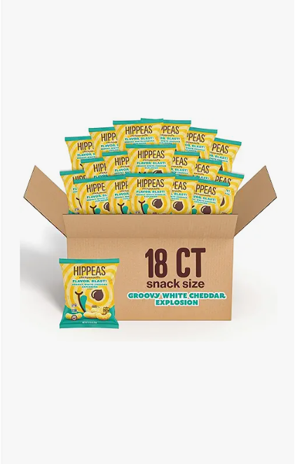Hippeas Chickpea Puffs, Flavor Blast: White Cheddar Explosion, 0.75 Ounce (Pack of 18), 3g Protein, 2g Fiber, Vegan, Gluten-Free, Crunchy, Plant Protein Snacks, BBD 09/21/2026