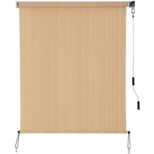 SEEYE Outdoor Sunshade Roller Shades 6' W x 8' H, Cordless Roll Up Shade Blinds Privacy Screen with 90% UV Protection, Exterior Patio Shade Cloth for Porch Pergola Balcony Backyard Windows, Walnut
