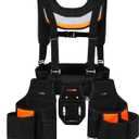 Tool Belt with Suspenders, Heavy Duty Adjustable Detachable Electrician Tool Pouch Belt, Utility Work Belts Suspenders for Men Electrician Carpenter Framers