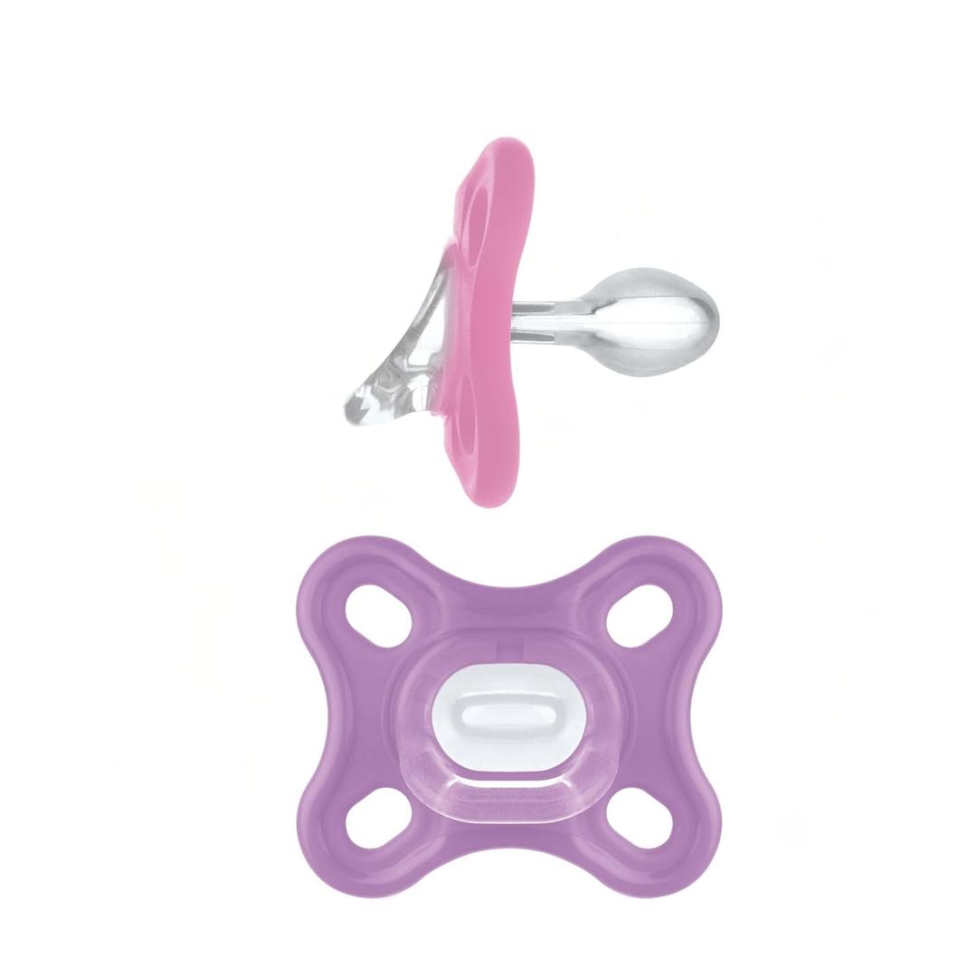 MAM Comfort Baby Pacifiers, Lightweight One-Piece Full Silicone Binky for Newborns 0-3 Months, BPA-Free Nipple, Easy to Clean Pacifier, Best for Breastfed Babies, with Sterilizer Case, 2 Count Binkies (Cherry Blossom / Lavender)