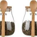 Airtight glass jar storage container with bamboo lid Set of 2, wide mouth, leak-proof, With a spoon, can be used for coffee beans, tea leaves, grains, dried fruits, etc (Small)