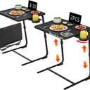 TV Trays Set of 2 - Folding TV Tray Adjustable Dinner Trays for Eating On Couch Wooden Tables Mate Stand Foldable Black Desk with Cup Holder Portable