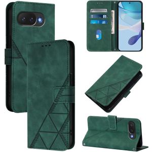 for Google Pixel 10A Leather Case, Geometric Patterns Wallet Case with 3 Card Slots, Magnetic Closure Kickstand Flip Phone Case Shockproof Cover, Dark Green