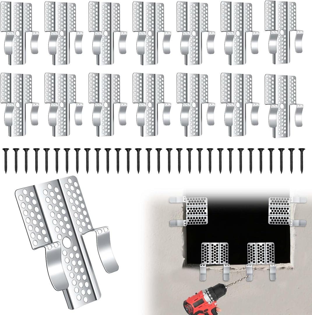 15 Pack Drywall Repair Clips 1/2 inch Drywall Fastner Clips with 30 Screws Stainless Steel Wall Patch Clips for Wall Hole Repairing