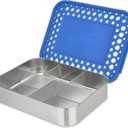 LunchBots Large Cinco Stainless Steel Lunch Container - Five Section Design Holds a Variety of Foods - Metal Bento Box - Dishwasher Safe - Stainless Lid - Blue Dots