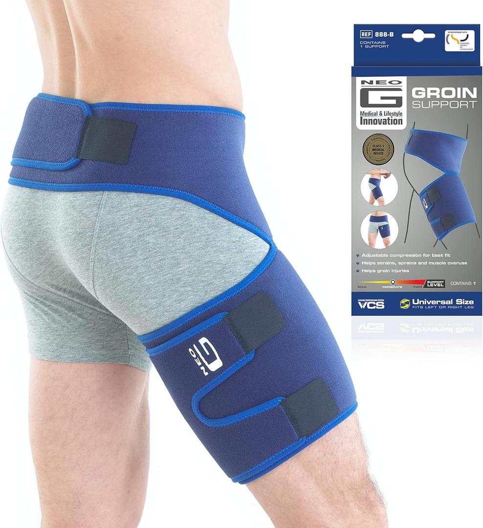 Neo-G Groin Brace for Thigh or Hamstring Injury. Groin Brace for Men and Women - for arthritis, pulled groin, strain - Adjustable Groin Compression Support - Unisex Neo-G Groin Brace for Thigh or Hamstring Injury. Groin Brace for Men and Women - for arthritis, pulled groin, strain - Adjustable Groin Compression Support - Unisex