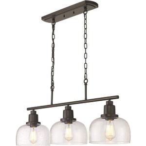 EAPUDUN 3-Light Kitchen Island Light, 35.4" Farmhouse Chandelier for Dining Room Pool Table Pendant Light, Black Finish with Seeded Bubble Glass, PDA1125-ORB