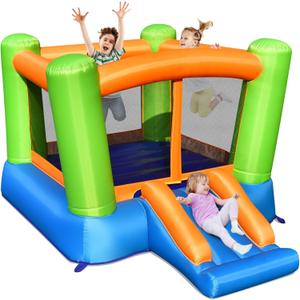 Inflatable Bounce House, Kids Bounce Castle Outside, Jumping Castle Bouncer w/Slide, Large Jumping Area, 2-in-1 Bouncy House for Toddler, Kids Bouncy Castle for Party Indoor Outdoor