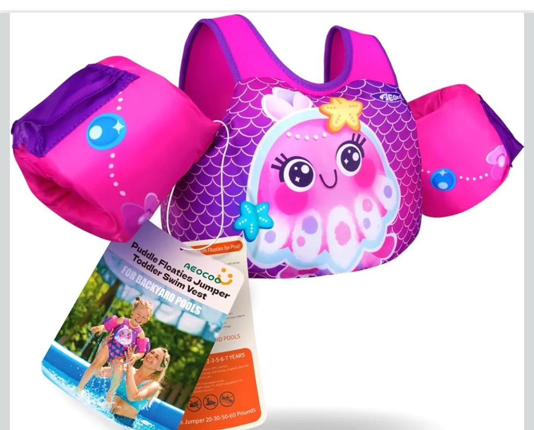 Toddler Swim Vest for 1-3-5-6-9 Years Old, Pool Floats with Swimming Arm Floaties Swim Jacket & Water Wings for Kids Swimmies, Boys, Girls, Niños