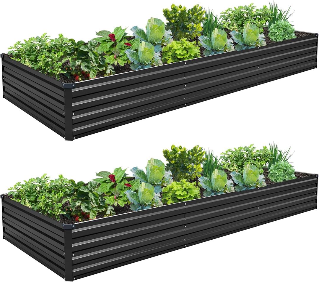 1031FT(2PCS) Galvanized Raised Garden Bed Kit Metal Planter Boxes,Large Outdoor Planters Garden for Planting Vegetables,Flowers,Herbs -Black