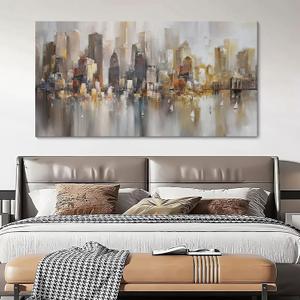 New York City Wall Art - Modern Abstract Wall Art for Living Room, Office & Bedroom Cityscape & Paintings for Bedroom brooklyn bridge Wall Art Pictures Wall Decor Chicago Artwork for Walls,  Size: 58"L x 29"W