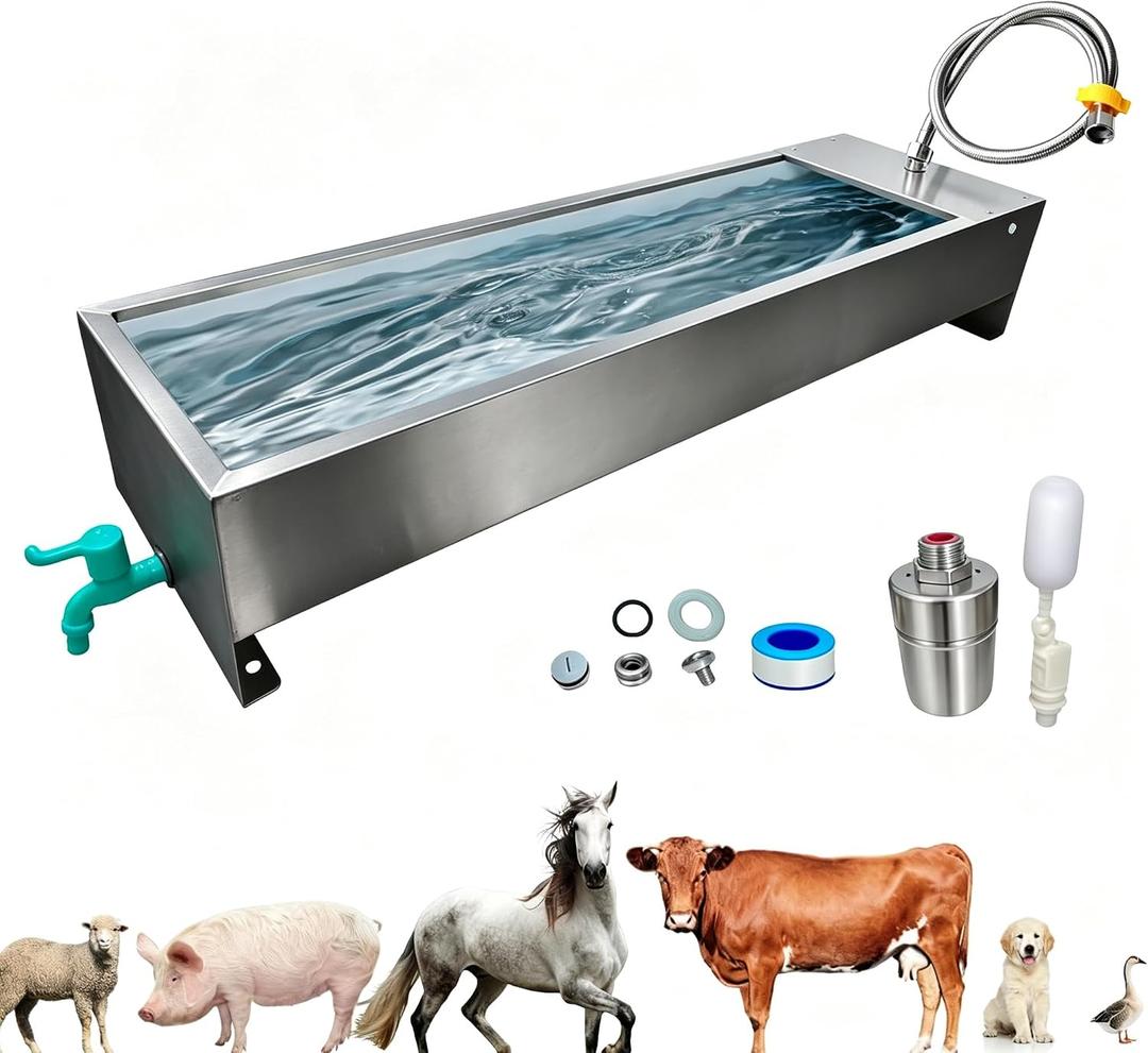 Automatic Livestock Water Trough Animal Stainless Steel Larger Automatic Waterer with Float Valve Kit for Goat Cattle Horse Hog Pigs Dog Water Dispenser Outdoor, 39.5"*11.8"*7.8",12 Gallons