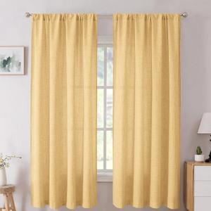 Tollpiz Short Linen Curtain Bedroom Rod Pocket Semi Sheer Curtains Burlap Light Filtering Thick Linen Drape for Living Room, 38 x 54 inches Long, Beige, Set of 2 Panels