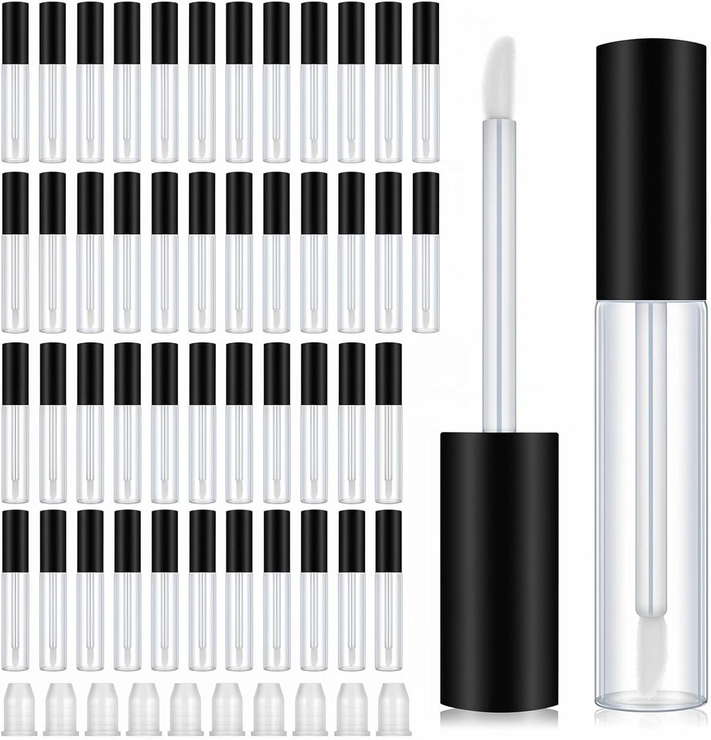 Xthrotsenk 50 Pcs Lip Gloss Tubes Empty 10 ml Lipgloss Containers with Wand, Refillable Cosmetic Containers Bottles Plastic Lipstick Tubes with Rubber Inserts for Women Makeup