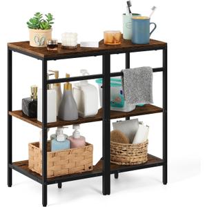 Pedestal Sink Storage, 2 Pack Under Sink Organizer Shelf for Bathroom 3 Tier Wooden Corner Shelves Standing Under Vanity Storage Shelf for Small Space, Bathroom Organizers and Storage Rack, Brown