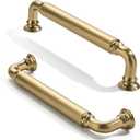 10 Pack 5 inch(128mm) Center to Center Brushed Brass Cabinet Pulls Satin Brass Solid Cabinet Hardware Heavy-Duty Drawer Handles Kitchen Cabinet Pulls Drawer Kitchen Cabinet Hardware