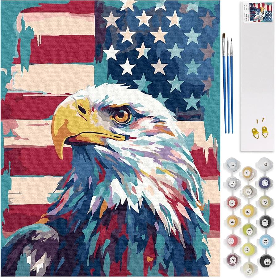 Mrnsiet Independence Day Paint by Number Kits for Adults, Eagle Paint by Numbers Kits for Beginners, DIY Bald Eagle Animal Painting Kits Craft for Home Decor 16x20Inch