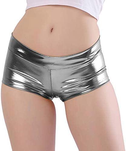 Kepblom Women's Shiny Metallic Rave Booty Shorts Hot Pants Dance Bottoms (Grey, Small)