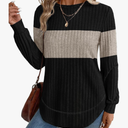 OFEEFAN Tunic Tops for Women Loose Fit Dressy Long Sleeve Shirts Womens Sweaters Crew Neck Fall Clothing with Curved Hem, Size M