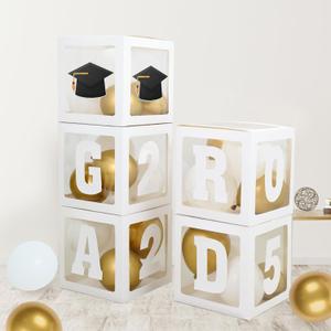 Graduation Party Decorations 2025,5pcs White Grad Boxes with Letters GRAD,2025, Cap for Graduation Decoration Class of 2025 for Preschool Kindergarten High School College Grad Party