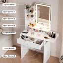 Haewon Small Vanity Desk with Mirror and Lights, Makeup Vanity with Charging Station, Compact Dressing Table Set with Storage Chair, Drawer and Shelves for Bedroom, White