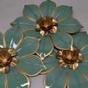 Metal Flowers Wall Decor Set of 3, Green & Gold 3D Floral Metal Wall Art Decor for Inoor & Outdoor Use, Vintage & Modern Walls Arts for Bathroom, Living Room, Bedroom, Garden, Patio, Porch, Office,10"