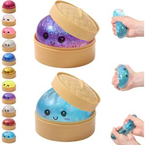 Giant Dumpling Squishy 2-Pack, Glitter Squishy Mystery Dumpling Box, Soft Dumpling Stress Ball for Anxiety Relief & Focus, Bao Bun Sensory Fidget for Teens Adults, Festival Gifts, Party Favors