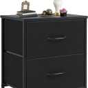 DUMOS Nightstand Small Dresser with 2 Fabric Drawers Side Tables Bedroom End Table Bedside Storage Furniture for 20 inch Tall Night Stand for Entryway, College Dorm, Classic Black, 11.8"D x 18"W x 20"H