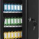 Jssmst Key Lock Box Wall Mount Security Key Storage Box, Locking Key Cabinet Wall Mount with 48 Key Hooks & Tags Key Labels, 11.81 x 9.45 x 2.95 inches, Black Matt