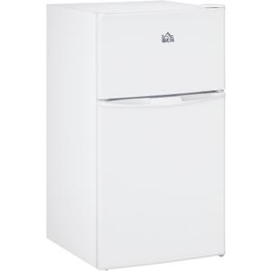 HOMCOM 3.2 Cu.Ft Mini Fridge with Freezer, Double Door Compact Refrigerator with Adjustable Thermostat, Shelf and Reversible Door for Bedroom, Dorm, Home Office, Energy Efficient, White