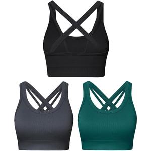Sports Bras for Women HIigh Support, Criss-Cross Back Padded Strappy High Impact Sports Bras for Women Large Bust (Green, S)