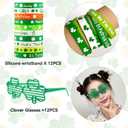 62Pcs St. Patrick's Day Accessories Party Favors Set - 10 Shamrock Glasses, 12 Green Beards, 10 Necklaces, Bracelets, Face Stickers & Tattoos - Irish Costume Decorations for Adults Kids Parade
