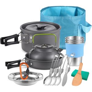 TOMSHOO Camping Cookware Mess Kit, Lightweight Camping Cooking Set Alumina Backpacking Camping Pots Pans Kettle Set for Outdoor Backpacking Hiking Picnic Included Carry Bag