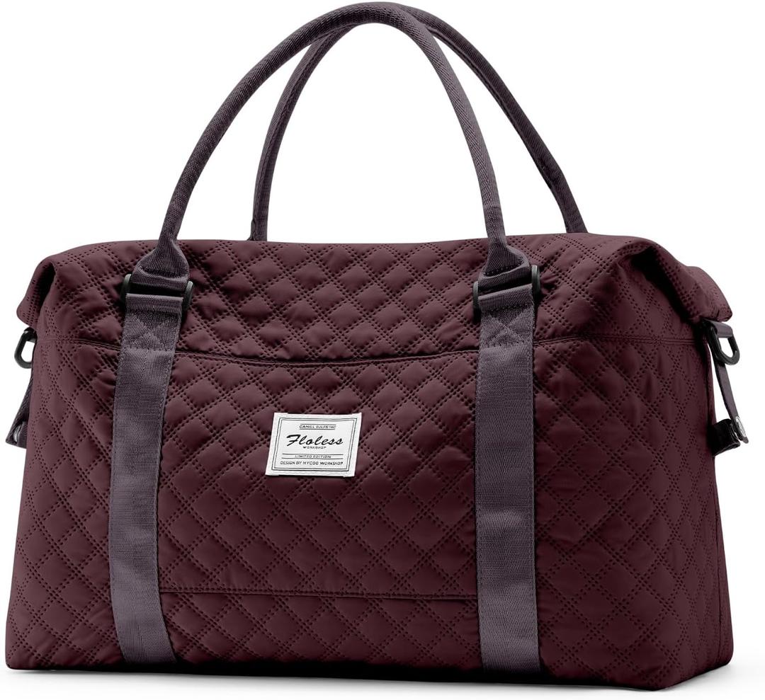 Travel Duffel Bag,Sports Tote Gym Bag,Shoulder Weekender Overnight Bag for Women (A-Grid-Wine Purple)
