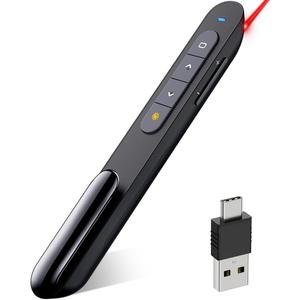 DinoFire USB Type C Wireless Presenter Remote Presentation Clicker,Volume Control PowerPoint Clicker with Red Pointer Long Range PPT Slide Advancer for Mac Laptop PC Computer