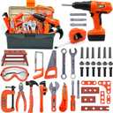 Kids Tool Set  48 Piece Toddler Tool Set with Electronic Toy Drill& Tool Box,Pretend Play Kids Toys,Construction Kits Toys for Kids Ages 3 4 5 Years Old, Toddler Boy (Orange)