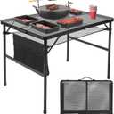 Folding Grill 3x2 FT Portable Camping Table, Lightweight Height Adjustable Metal Picnic Outdoor Table with Mesh Desktop and Mesh Bag, Beach and BBQ, Party