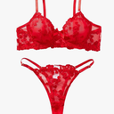 Sexy Floral Embroidered Flower Mesh Underwire Push Up Lingerie Set size M