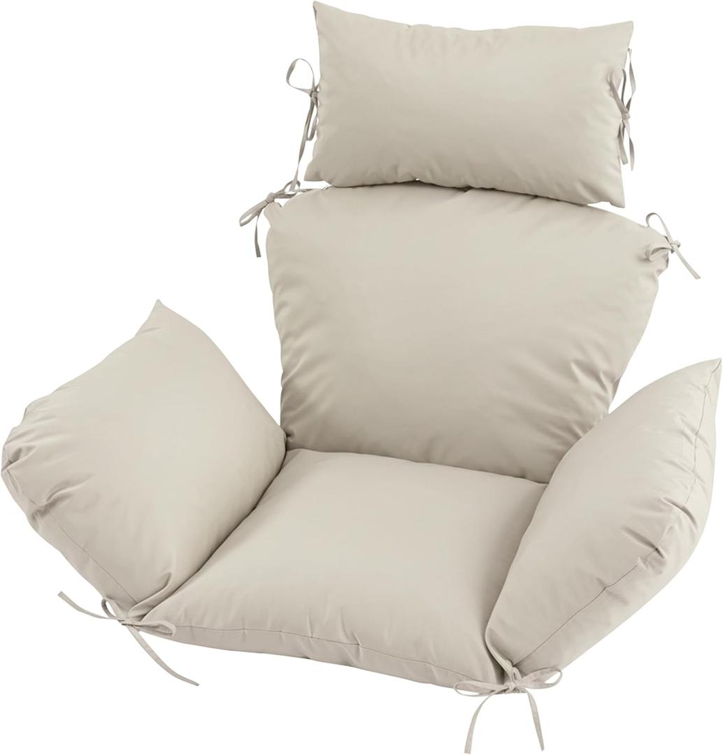 Outdoor Egg Chair Cushion with 8 Securing Straps, Water-Repellent & Fade-Resistant, Removable Cover, Replacement Cushion for Most Single Hanging Swing Egg Chairs Cream
