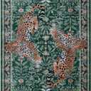 Moynesa Leopard Washable Rugs, 8x10 Area Rugs for Living Room, Soft Large Jaguar 8x10 Bedroom Rug, Non Slip Ultra Thin Floor Carpet for Dining Room Home Office, Green