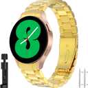 Compatible Galaxy Watch 6 Band Classic 47mm 46mm 44mm 43mm 42mm 40mm Bands, Samsung No Gap Solid Stainless Steel Strap for Men Women 4 5 6 Pro (Gold)