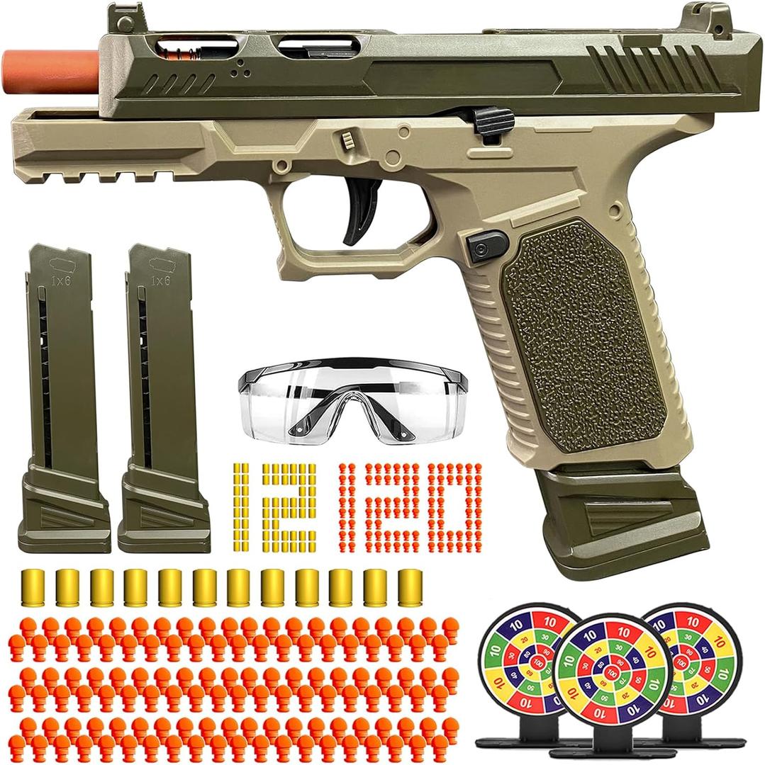 Automatic Shell Ejecting Toy Gun, Soft Bullet Toy Gun Toy Pistol with Ejecting Shells Educational Model Toys Outdoor Shooting Game for Kids, Boys and Girls (Khaki) Automatic Shell Ejecting Toy Gun, Soft Bullet Toy Gun Toy Pistol with Ejecting Shells Educational Model Toys Outdoor Shooting Game for Kids, Boys and Girls (Khaki)