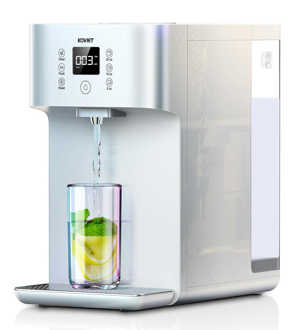CF01 Reverse Osmosis Countertop Water Filter, 8 Stage Nano RO Water Filtration System, Home Water Purifier, 4:1 Pure to Drain Ratio, No Installation Required, White