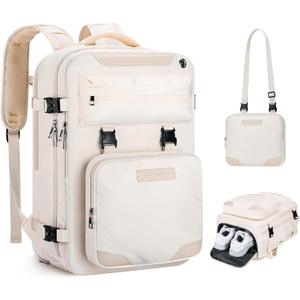 Maelstrom Travel Backpack for Women Men,25L Laptop Backpack Fits 17-Inch Laptop,Waterproof Carry On Backpack for Airplanes with Detachable Crossbody Bag&Shoe Compartment,Beige, Medium