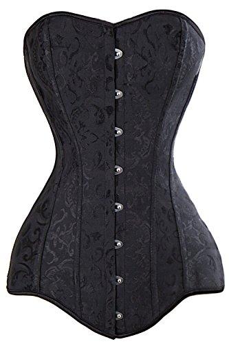 KIWI RATA Women s Hourglass Longline Overbust Corset Steel Boned Long Torso Waist Training Bustier Black XXX-Large