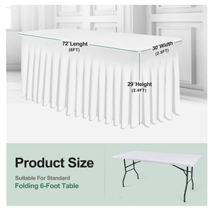 BDDC Table Skirts for Rectangle Tables 6ft  OnePiece White Tablecloths and Skirt, Wrinkle Resistant Ruffles Elastic Cover for Banquets, Weddings, Events, Parties